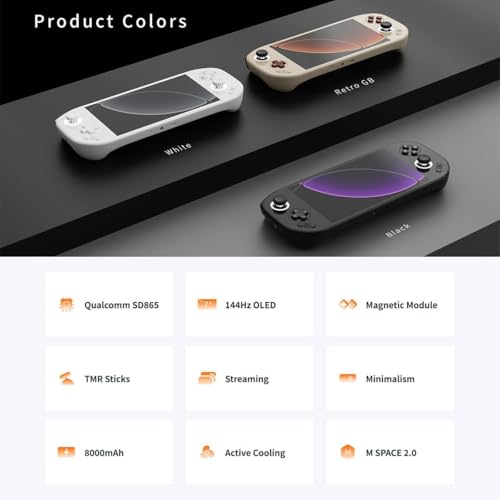Mangmi Pocket Max Android Handheld Game Console, 7" 144Hz AMOLED Display, Snapdragon 865 8GB RAM 128GB Storage, Modular Magnetic Buttons, WiFi 6 Gaming Emulator with 8000mAh Battery (White) - style: White