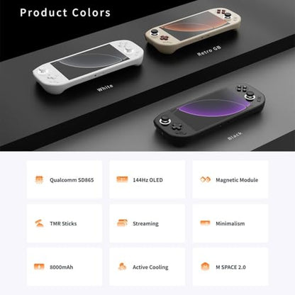 Mangmi Pocket Max Android Handheld Game Console, 7" 144Hz AMOLED Display, Snapdragon 865 8GB RAM 128GB Storage, Modular Magnetic Buttons, WiFi 6 Gaming Emulator with 8000mAh Battery (White) - style: White