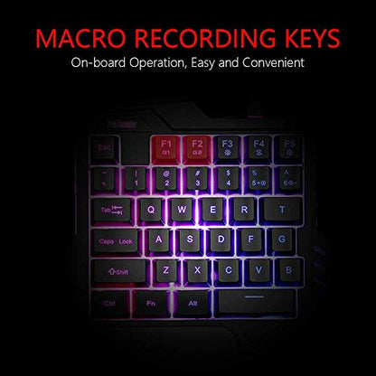 MFTEK One-Handed RGB Gaming Keyboard, USB Wired Letters Glow with Wrist Rest Support Multimedia 35 Keys Mini Gaming Keypad, Backlit Ergonomic Mechanical Feel & 6400 DPI Programmable Mouse Combo Set