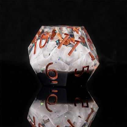 Haxtec Earth Landscape DND Dice Set Sharp Edge Resin Polyhedral Dice, Black D&D Dice with Metal Case, Handmade Gold Flake Inside Dice Set for Dungeons and Dragons TTRPG, Black White Copper DND Gift - color: Black White