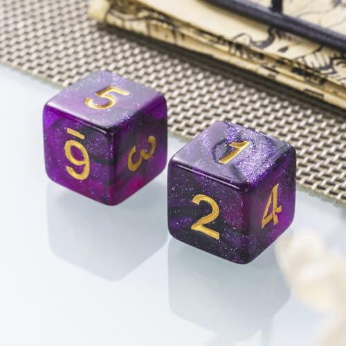 10 Pieces Polyhedral Dice Set D6 Dice 16mm Acrylic 6 Sided Dice Game Dice for Dungeons and Dragons RPG MTG DND Dice Table Games (Starry Purple Black) - color: Starry Purple Black