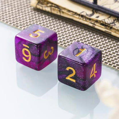 10 Pieces Polyhedral Dice Set D6 Dice 16mm Acrylic 6 Sided Dice Game Dice for Dungeons and Dragons RPG MTG DND Dice Table Games (Starry Purple Black) - color: Starry Purple Black