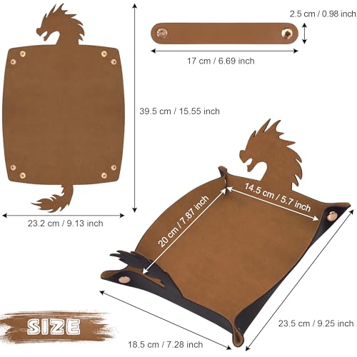 SIQUK 2 Pieces Dragon Dice Rolling Tray PU Leather Dice Mat Folding Scroll Dices Holder for D&D RPG Games (Camel, Black) - color: Camel, Black