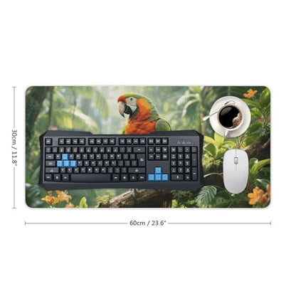 Waterproof Desk Pad Mouse Mat 24x12 Large Non-Slip Rubber Base Smooth Surface for Gaming Office Foldable Portable Rainforest Parrot Desk Protector for Laptop Keyboard Accessories