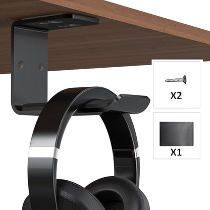 2 Pcs Black Headphone Stand Hanger Holder, Under Desk Aluminum Alloy Headset Stand with Fit for Gaming PC Accessories, Under Clamp Hook Mount Suitable for Controller, Office, Computer