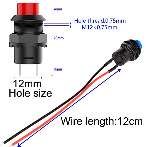 Gebildet 12pcs 12mm Prewired Latching Push Button Switch SPST ON/Off AC 250V/1.5A 125V/3A,Lockable Mini Round Rocker Switch for Table Lamp,Home Appliances - style: E426