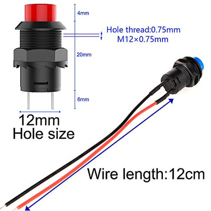 Gebildet 12pcs 12mm Prewired Momentary Push Button SPST ON/Off AC 250V/1.5A 125V/3A,Lockless Mini Round Button for Car Trumpet,PC,Home Doorbell - style: E427
