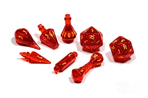 PolyHero Wizard Dice Set – Dragonfire | Polyheadral Shaped Dice for D&D & RPG - Role Playing Games | 8-Piece Themed Set, Unique Gift for Tabletop Gamers - color: Dragonfire