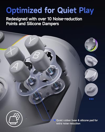 EasySMX X05Pro Wireless PC Gaming Controller with Smart Charging Dock – Full Quiet Buttons, Dual-Stage Linear Triggers, 8-Way D-Pad, Programmable Buttons, Hall Effect Joysticks, 1000mAh Long Battery Life, 1000Hz Polling Rate, Compatible with PC/Switch/And