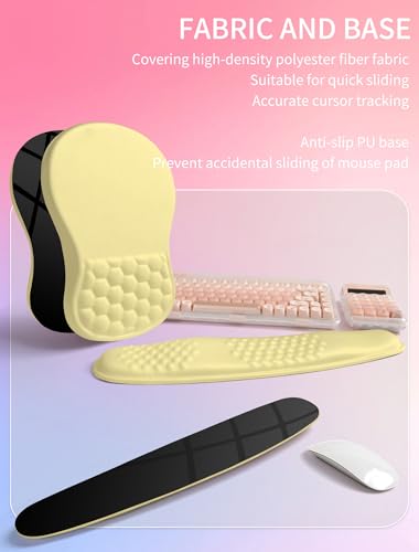 Hokafenle 2in1 Combination, Wave Keyboard Wrist Rest and Ergonomic Curvature Mouse Pad Wrist Support for Relieve Wrist Pain, Filled with Soft Cushion Memory Foam, Butter Yellow - color: Butter Yellow