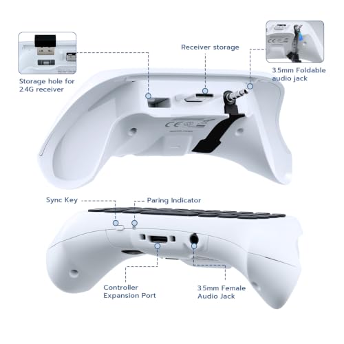 Mcbazel Mini Game Keyboard 2.4G Receiver Wireless Chatpad Message with 3.5MM Audio Jack for Xbox One/Xbox One X/S/Xbox Series X/S/XboxElite/2, Controller Keyboard Attachment - White