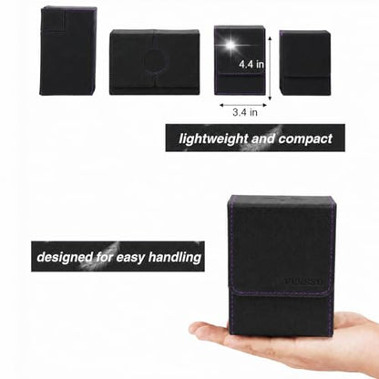 MTG Deck Box with Commander Display Window (Black＆Purple, 1 window) | Holds 120 Single/100 Double-Sleeved Cards, Fit MTG/PTCG/OPTCG Cards, Strong Magnet, PU Leather, With 2 Dividers & 1 Toploader - color: Black and Purple
