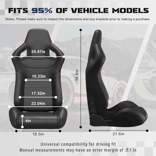 2 Pcs Adjustable Universal Racing Seats with Double Sliders, Reclinable Bucket Seats, 1 Pair of Sport Seats for Vehicles (Black O) - color: Black O
