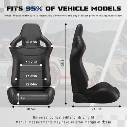 2 Pcs Adjustable Universal Racing Seats with Double Sliders, Reclinable Bucket Seats, 1 Pair of Sport Seats for Vehicles (Black O) - color: Black O