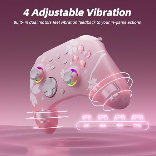 Mytrix Wireless Controllers for Switch/Switch 2, Windows PC iOS Android Steam/Steam Deck, Sakura Pink Bluetooth Controller with Programmable, Hall Effect Joysticks, Adjustable LED Light/Turbo/Vibration - color: Sakura Pink