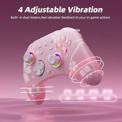 Mytrix Wireless Controllers for Switch/Switch 2, Windows PC iOS Android Steam/Steam Deck, Sakura Pink Bluetooth Controller with Programmable, Hall Effect Joysticks, Adjustable LED Light/Turbo/Vibration - color: Sakura Pink