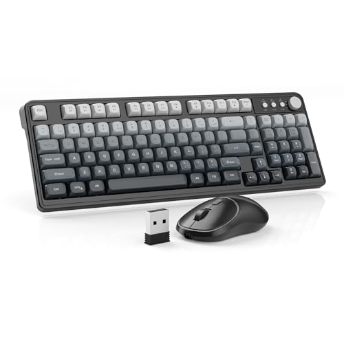 MageGee Wireless Gaming Keyboard and Mouse Combo V560, RGB Backlit Rechargeable Mechanical Feel 2.4GHz Quiet Blue White Purple Keyboard Mouse for Mac Laptop PC Gamer - color: Grey