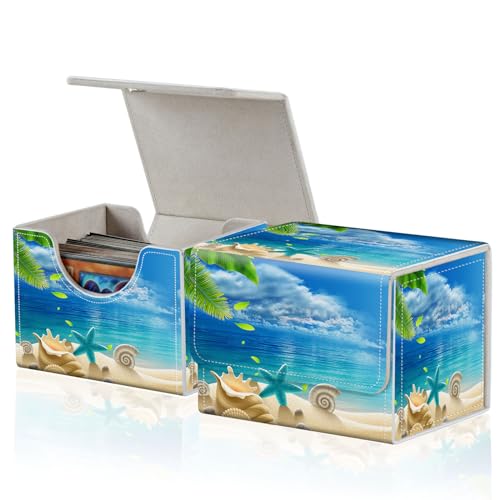 for MTG Commander Deck Box,Card Deck Box for Trading Yugioh MTG,Fits 100 Double Sleeved Cards,PU Leather Strong Magnet Case for Magic Commander TCG CCG,Beach Blue Ocean - color: Beach Blue Ocean