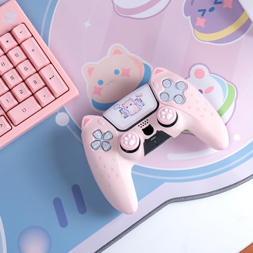 GeekShare Cute Cat Paw Protective Skin Set for ps5 Controller, Anti-Slip Silicone Cover Case Compatible with ps5 Wireless Controller Includes 2 Thumb Grip Caps and 1 Sticker - Pink - color: Pink