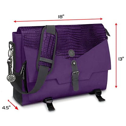 ENHANCE Collector's Edition RPG Player's Essentials DnD Bag - Dragon Hide Exterior Messenger Bag Fits 2-4 Books, Binders, Dice & Accessories, with 17 inch Laptop Slot, Battlemap Straps (Dragon Purple) - color: Dragon Purple