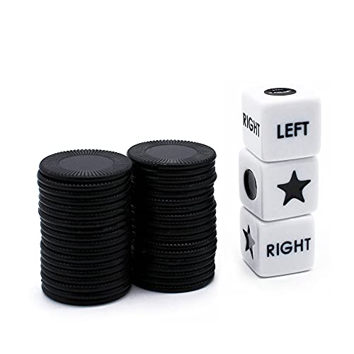 Bilywey Left Right Center Dice Game Set with 3 Dices + 36 Black Chips (Black) - color: Black