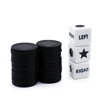 Bilywey Left Right Center Dice Game Set with 3 Dices + 36 Black Chips (Black) - color: Black