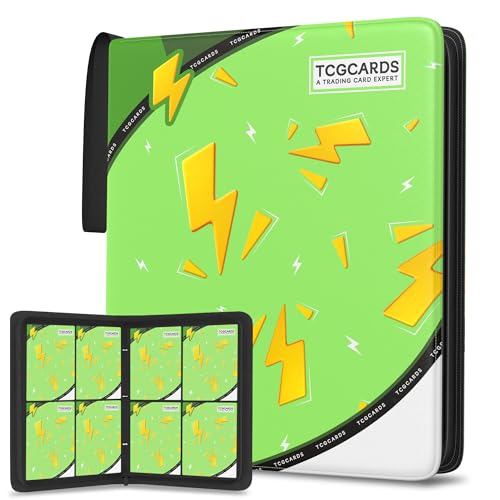 Trading Card Binder 4 Pocket,Card Binder 400 Pockets,Card Book Holder Cards with 50 Removable Sleeves,3-Ring Zip Design MTG/TCG/Sport Collectible Trading Card Albums Gifts for Boys and Girls(Green) - color: Green, size: Small