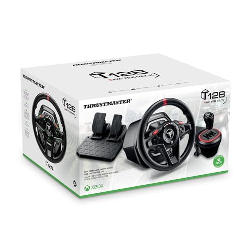 Thrustmaster T128 X Racing Wheel, Pedals & Shifter Bundle - XBOX & PC | Hybrid drive force feedback, 900-degree rotation, racing pedals, 7-speed gearbox, magnetic paddles, for driving and farm sims - style: T128X & Shifter Pack