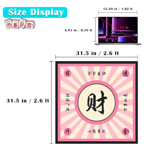 Mahjong Mat, Mahjong Table Mat for Tile Game, 31.5 in x 31.5 in Anti Slip and Noise Reduction Table Cover for Poker Card Board and Dominoes(Grey Pink) - color: A-grey Pink