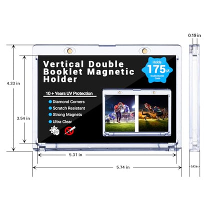 2-Pack 175pt Vertical Booklet Magnetic Card Holder | UV shield stops card fading, ideal to store and display national treasure, script and playbook collectible cards - size: 2ct 175PT Booklet Holder