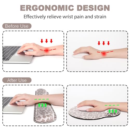 Ergonomic Mouse Pad with Wrist Rest and Keyboard Wrist Rest, Mousepad and Wrist Rest for Computer Keyboard, Pain Relief, Non-Slip Rubber Base, Mouse Pad with Wrist Support for Gaming, Leopard - color: Leopard