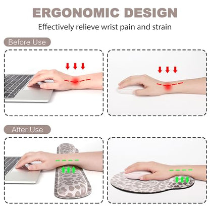 Ergonomic Mouse Pad with Wrist Rest and Keyboard Wrist Rest, Mousepad and Wrist Rest for Computer Keyboard, Pain Relief, Non-Slip Rubber Base, Mouse Pad with Wrist Support for Gaming, Leopard - color: Leopard