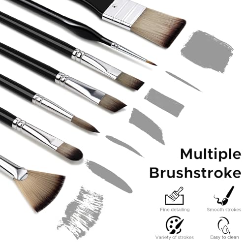 Bougimal 33 Pcs Paint Brush Set, No-Shedding Artist Paint Brushes | Paint Brush Kit with Flat Round Filbert Fan Angle Detail Brush for Acrylic, Oil, Watercolor, for Artists & Beginners (Black) - color: Black