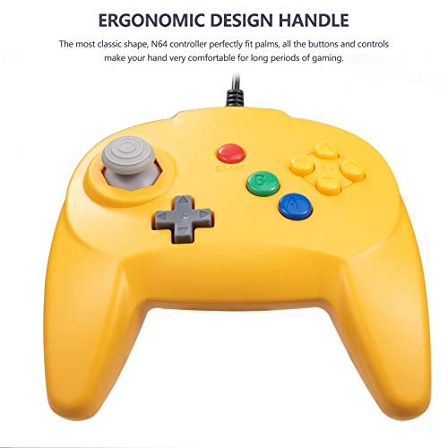 KIWITATA Retro N64 Mini Controller, Classic Wired N64 Game 64-bit Upgraded Joystick Controller for Video Game Console N64 System Yellow - color: yellow