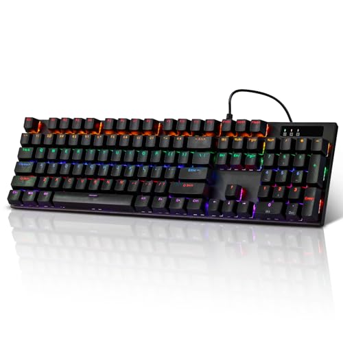 Guiheng Wired Mechanical Gaming Keyboard with Blue Switch, 104-Key Full Size RGB Backlit Wired Keyboard, Anti-Ghosting, Double-Shot ABS Keycaps, Lighted Computer Keyboard for PC Windows-Black