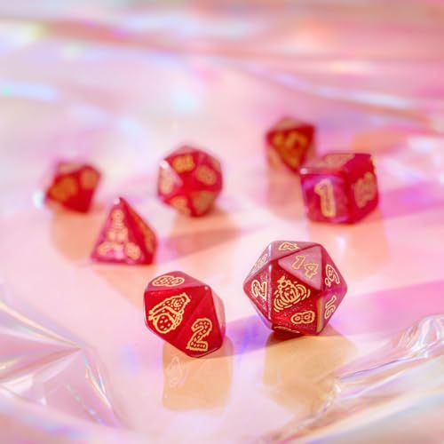Capybara Dice Set Chillo by Q-Workshop | Ages 14+ | 7 Piece Polyhedral Dice Set with Gold Engraved Numbers | Red Glitter Resin Dice for DND | Pathfinder & Tabletop Roleplaying Games