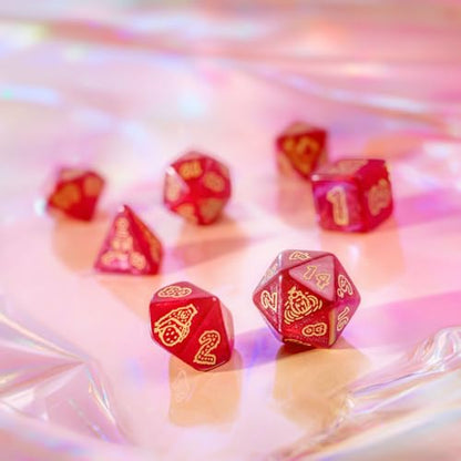 Capybara Dice Set Chillo by Q-Workshop | Ages 14+ | 7 Piece Polyhedral Dice Set with Gold Engraved Numbers | Red Glitter Resin Dice for DND | Pathfinder & Tabletop Roleplaying Games