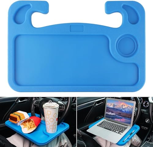 JUSTTOP Car Steering Wheel Desk, Travel Car Accessories, Car Stand Trays for Eating, Multipurpose Car Steering Wheel Desk Tray Table(Blue) - color: Blue