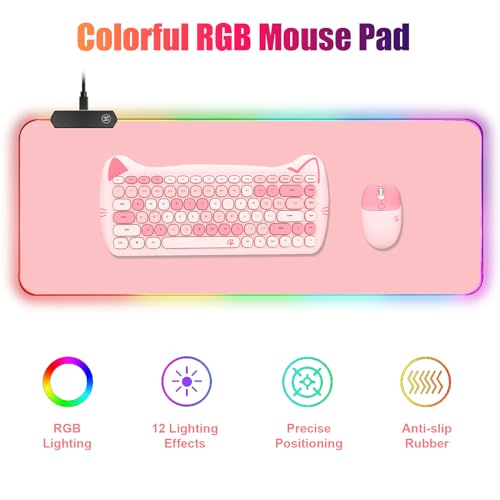 RGB Large Gaming Mouse Pad, Extended Mouse Pad with 12 Lighting Effects, Water Proof Mutispandex Surface, Non-Slip Rubber Base, 80x30 cm / 31.5×11.8 in (Pink) - color: Pink