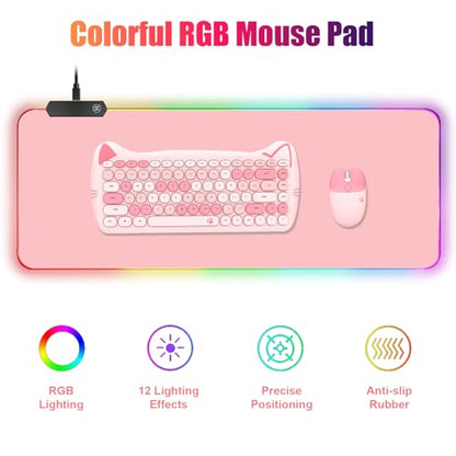 RGB Large Gaming Mouse Pad, Extended Mouse Pad with 12 Lighting Effects, Water Proof Mutispandex Surface, Non-Slip Rubber Base, 80x30 cm / 31.5×11.8 in (Pink) - color: Pink