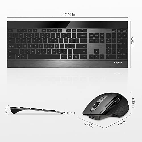 RAPOO 무선 키보드 및 레이저 마우스 콤보, 멀티 장치 (블루투스 4.0+3.0+2.4G) 키보드 및 마우스 세트, 윈도우/안드로이드/맥 OS용 울트라 슬림 컴퓨터 키보드 컴팩트 디자인