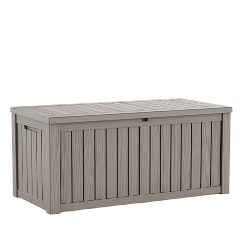 LAUSAINT HOME 150 Gallon Resin Deck Box, Package Delivery Box with Lockable Lid, Waterproof Outdoor Storage Box For Garden Tools, Patio Cushions(150 Gallon,Grey) - color: Grey, size: 150 Gallon