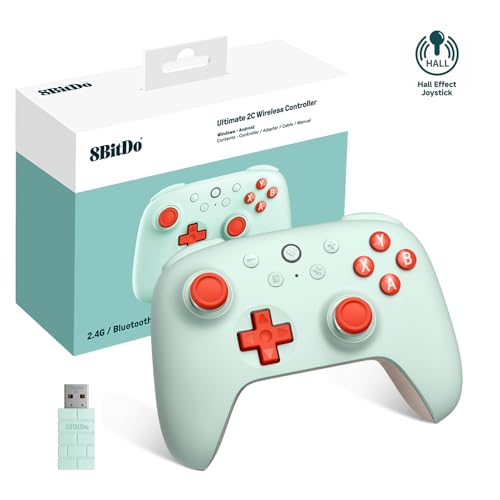 8Bitdo Ultimate 2C Wireless Controller for Windows PC & Android (Mint) | 1000Hz Polling Rate, Hall Effect Joysticks & Hall Triggers, Remappable L4/R4 Bumpers - color: Mint