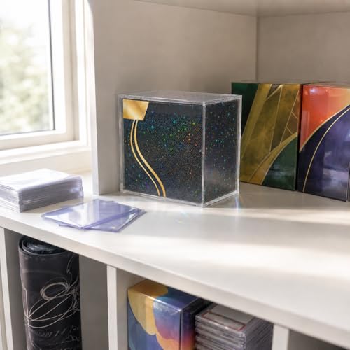 PKMN Booster Box Acrylic Display Case w/ Holographic Foil | Shiny Display Box for TCG Packs & Trading Cards Collections | 5mm Ultra Thick Protector Case + N52 Magnet - Iridescent Holographic Stars