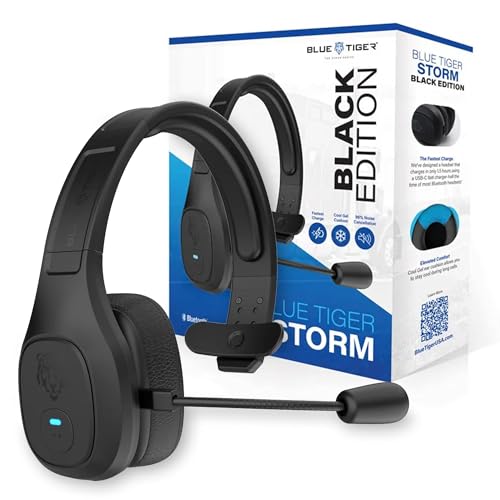 Blue Tiger Storm Black - Premium Trucker Bluetooth Headset - Wireless Noise Canceling Mono Headset with Mic - High-Fidelity Sound, 30-Hour Talk Time, USB-C Charging - for Truck Drivers, Bluetooth 5.0 - color: Black, style: Storm Black