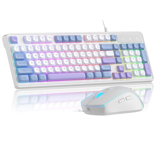 Camiysn Wire Gaming Keyboard, 7 Colorful Rainbow Backlight Classic Gaming Keyboard (BlueWhite-Set) - color: BlueWhite-Set
