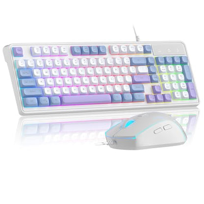 Camiysn Wire Gaming Keyboard, 7 Colorful Rainbow Backlight Classic Gaming Keyboard (BlueWhite-Set) - color: BlueWhite-Set