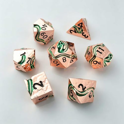 Serpent’s Cunning Dungeons and Dragons Dice Set, Heavy Metal Polyhedral DND Dice for RPG Tabletop Games, Balanced Zinc Alloy Dice with Gift Box - color: Rose Gold