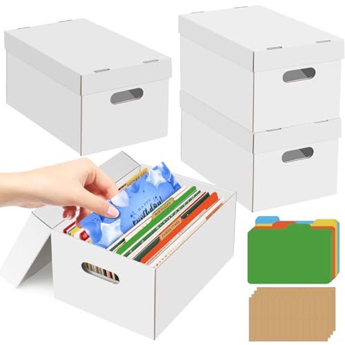 4Pack Greeting Card Storage Box, Greeting Card Organizer Box with 20 Dividers Holds 600 Cards+, Large Capacity Greeting Card Holder with 4 Sticker Labels White Card Box for Postcards, Photos, Envelope - style: 4Pack