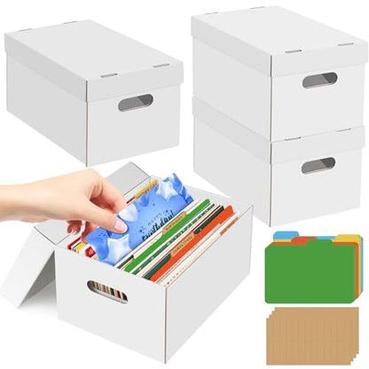 4Pack Greeting Card Storage Box, Greeting Card Organizer Box with 20 Dividers Holds 600 Cards+, Large Capacity Greeting Card Holder with 4 Sticker Labels White Card Box for Postcards, Photos, Envelope - style: 4Pack